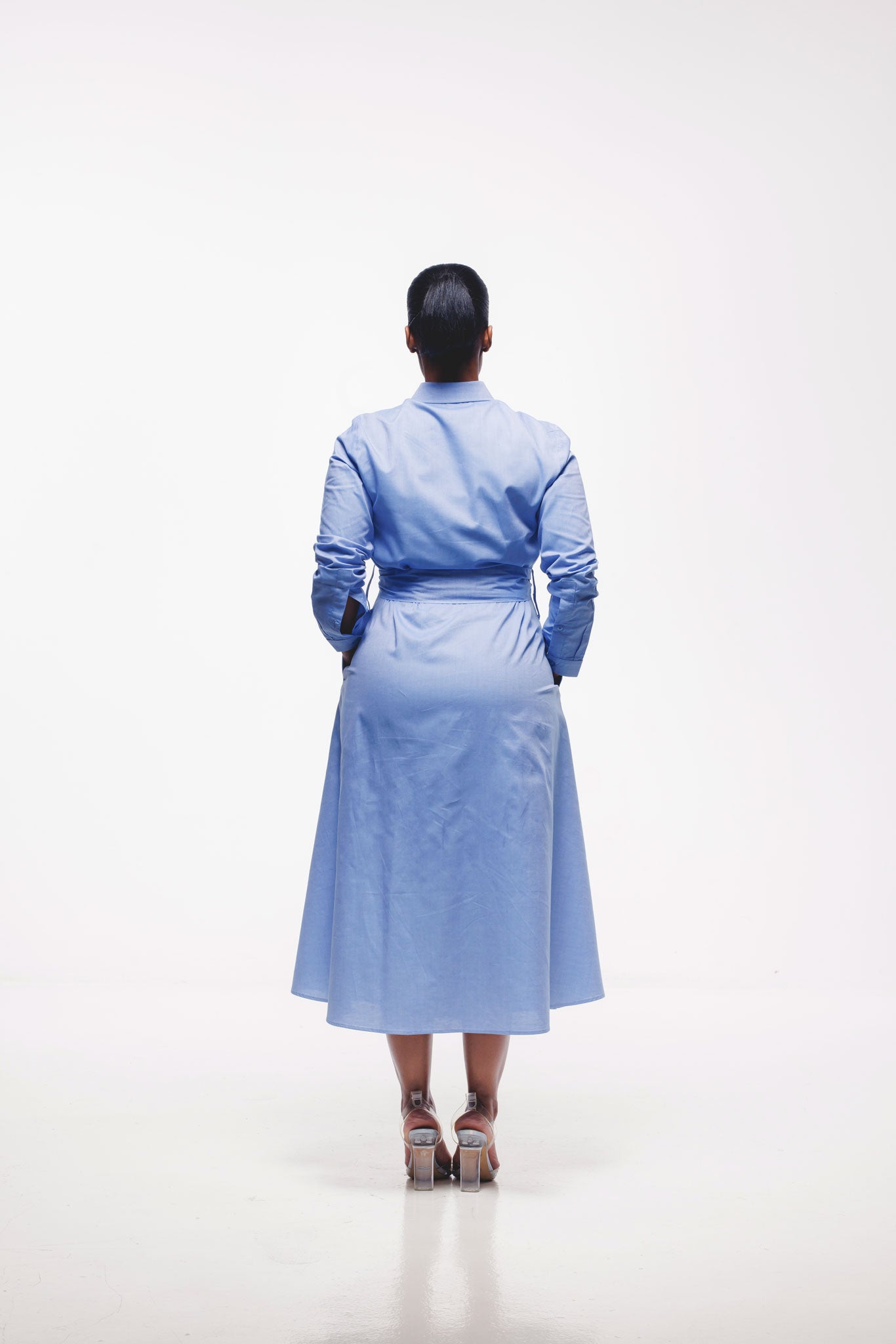Long Sleeve Shirt Dress -Light Blue