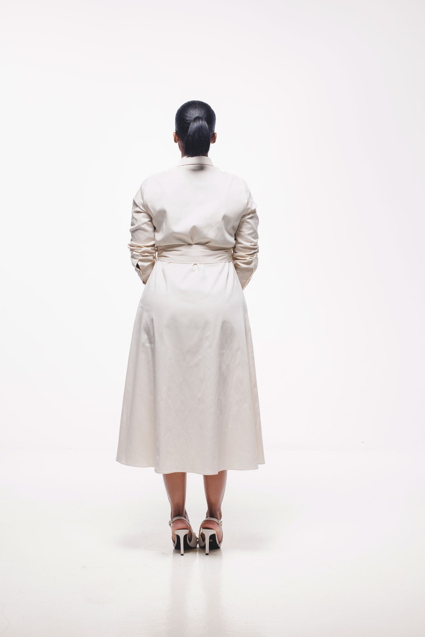 Long Sleeve Shirt Dress - Beige