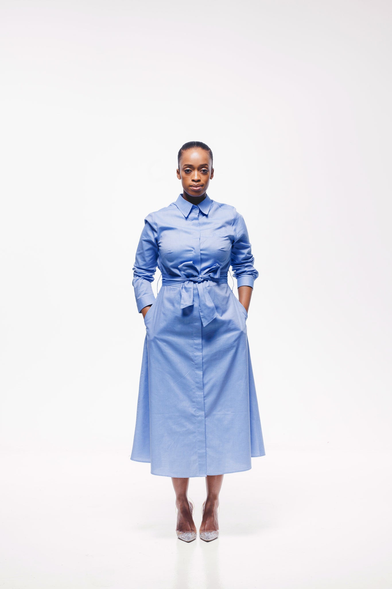 Long Sleeve Shirt Dress -Light Blue
